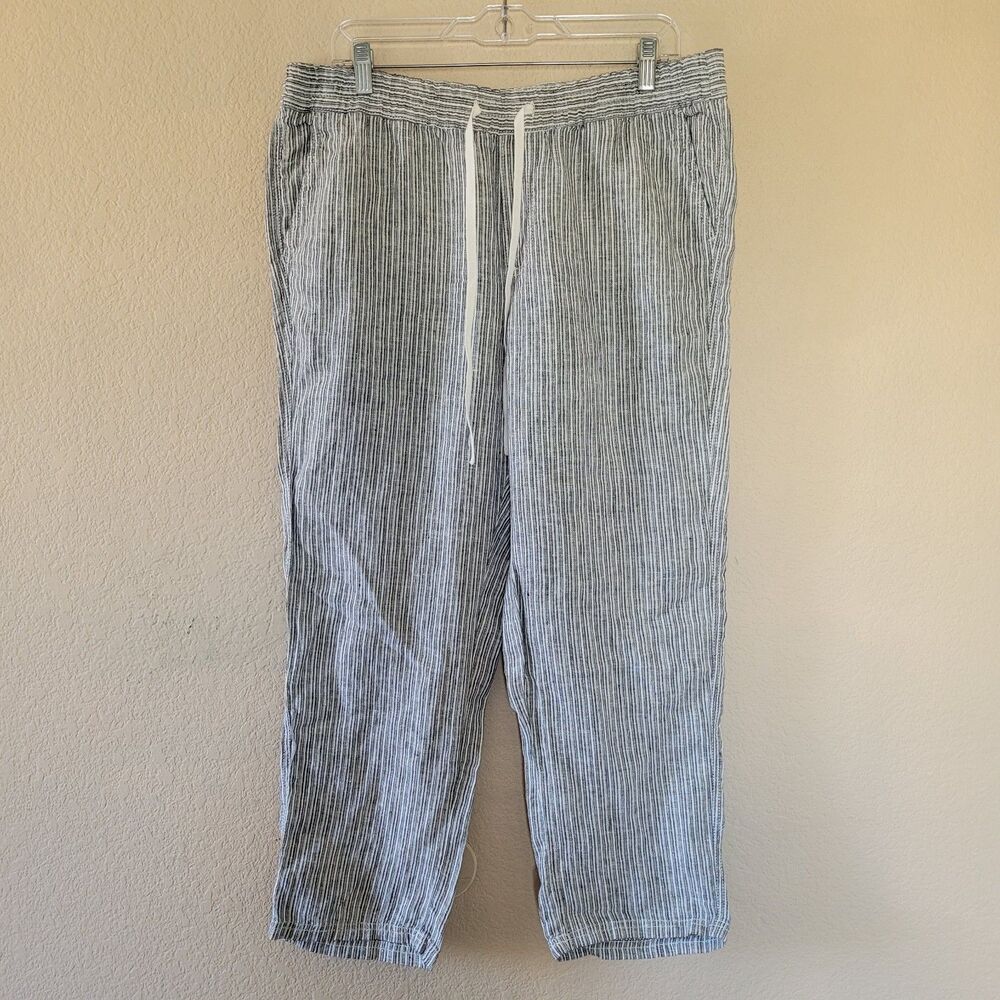 Caslon Linen Pants Womens Large Pull On Drawstring Tapered Ankle Coastal Boho